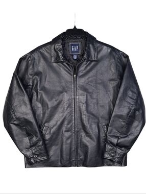 Vintage GAP Y2K Black Genuine Leather Full Zip Quilted Lined Jacket Men’s Size L